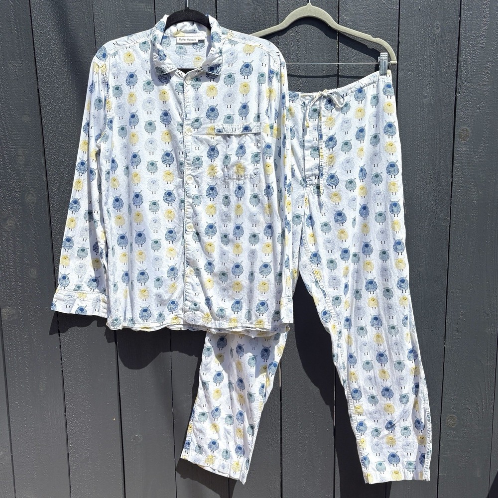 Roller Rabbit Woolies Sheep Pajama Set Mens Med Shirt Pants Pima Cotton Long Sl